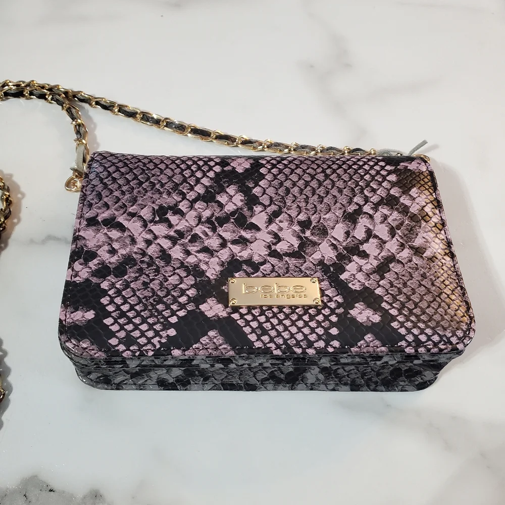 Bebe Purple Snakeskin Crossbody Bag